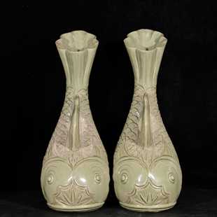 晋唐古越窑秘色瓷高句丽王朝高丽青瓷雕刻鱼化龙摩羯酒壶茶壶