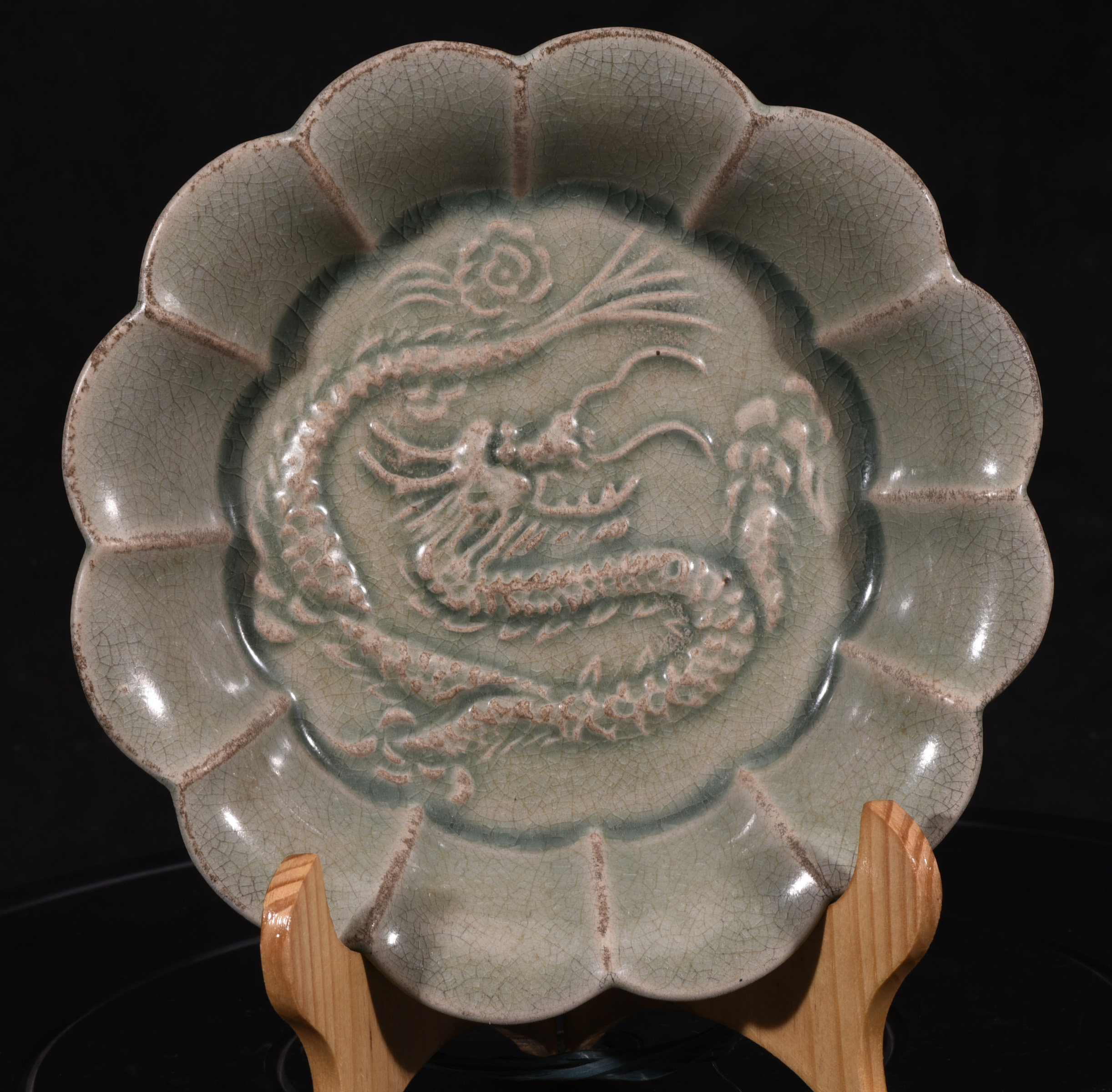 大宋清凉寺天青色玛瑙釉汝窑徽宗赵佶书法李公麟五马图云龙纹笔洗