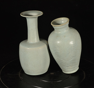 大宋清凉寺天青色玛瑙釉松柴烧制窑址倒窑连体尊瓶