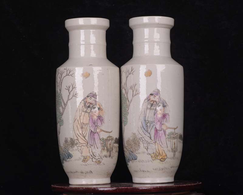 民国珠山八友王琦绘粉彩青莲归院纹陶陶斋罗斯柴尔德火漆印棒槌瓶