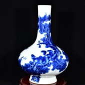 大清光绪年制松柴烧青花松鼠纹玉堂春瓶