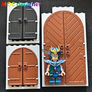 小颗粒积木MOC圆对开门拱形大门三国城门屋门建筑门新款