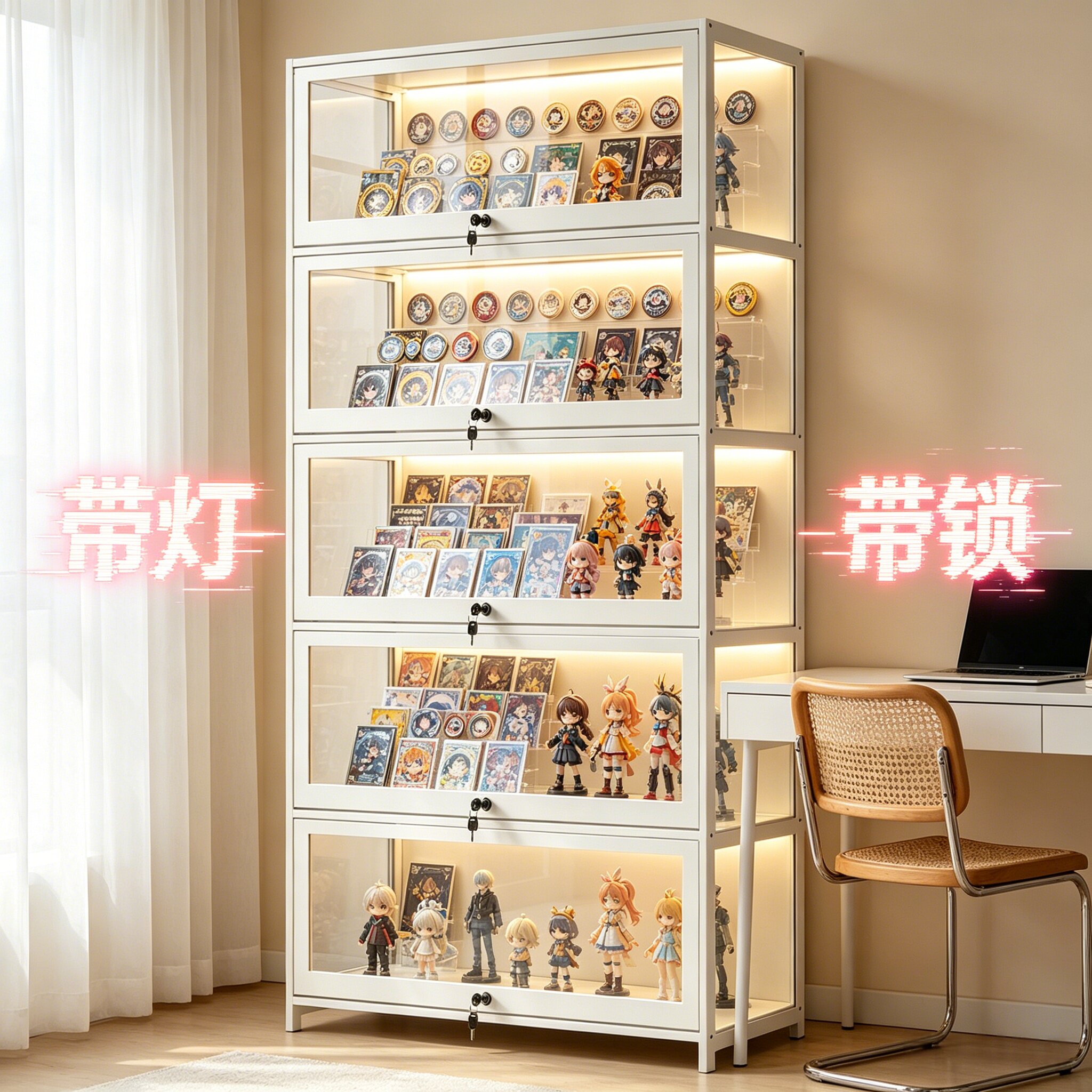 带LED灯+带锁手办展示柜图片