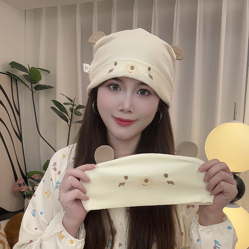 产后春秋纯棉月子帽防风吸汗大头