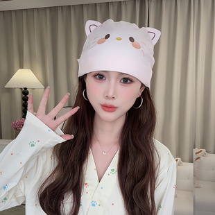春夏薄款纯棉产妇帽女产后月子帽坐月子发带防风保暖护额头巾卡通