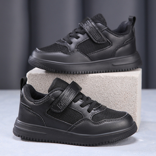 透气儿童网面运动鞋男童鞋子全黑色中大童40码女孩小学生白色板鞋