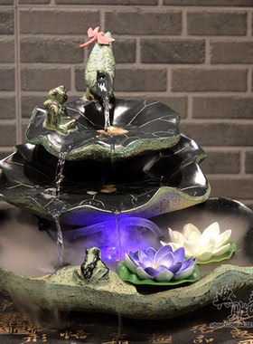 开业礼品创意摆件荷趣风假山流水