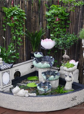 工艺中式风田园盆景鱼池假山流水