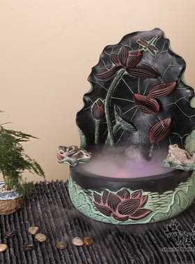 小型盆景中式风树脂喷泉假山流水