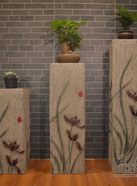 中式风仿石幽兰台柱树脂工艺品