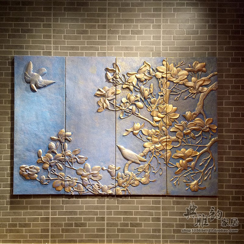 现代中式复古黄莺立体浮雕墙饰