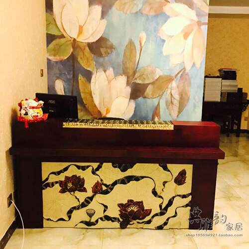 中式复古典家具 收银台前台接待台酒店商铺 会所吧台迎宾台咨询台