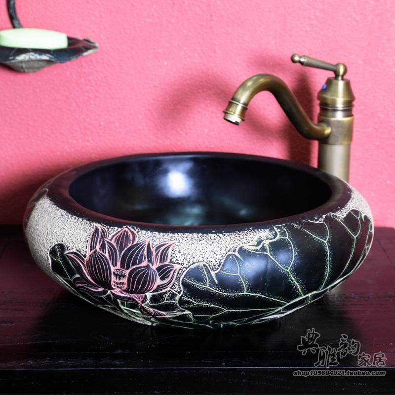 包邮中式仿古树脂工艺品 茶庄会所台上盆洗脸洗手盆-夏荷洗手盆