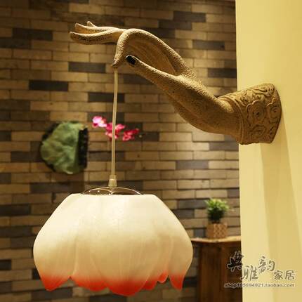 莲花灯具客厅走廊餐厅工程树脂灯饰禅意佛手荷花壁灯（左右手款）