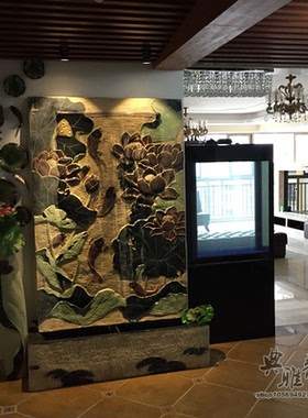 鲤鱼流水幕墙莲香细雨荷塘摆件