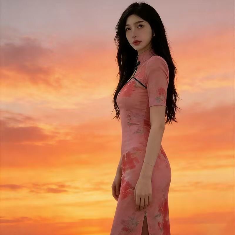 夏季新款中式复古典中国舞蹈旗袍连衣裙女气质优雅性感开叉显身材