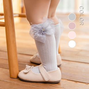 秋冬新款零线头双针公主袜婴幼儿童宝宝长统袜子大蝴蝶结中筒袜