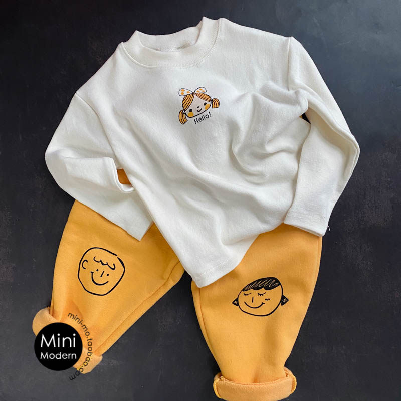 韩国原装进口秋冬男女童舒适纯棉卡通长袖打底衫加绒加厚大屁长裤