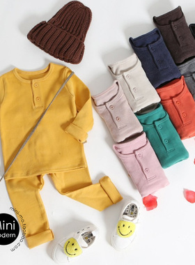 韩国原装进口LIME春秋冬男女童舒适透气磨毛加厚全棉家居服套装