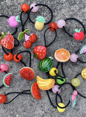 韩国原装进口女童可爱发量多弹性大草莓西瓜樱桃水果系列橡皮筋
