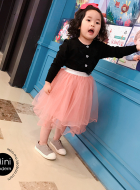 英国原装进口Angeles Face春秋女童纯棉长袖蕾丝针织开衫半身纱裙