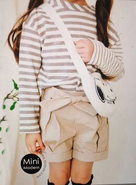 韩国原装进口TN春秋女童不规格条纹T恤 蝴蝶结短裤 牛仔阔腿裤