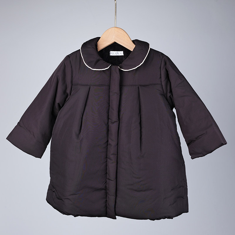 韩国进口冬款女童柔软舒适加厚加绒娃娃领黑色棉服 可爱百搭外套