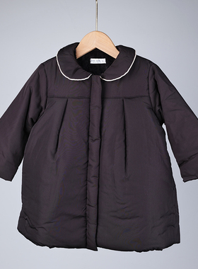 韩国进口冬款女童柔软舒适加厚加绒娃娃领黑色棉服 可爱百搭外套