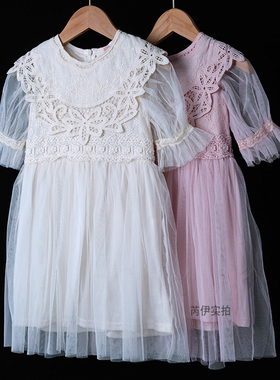 韩国原装进口Puell夏季女童超仙花朵蕾丝公主短袖纱裙 蓬蓬连衣裙