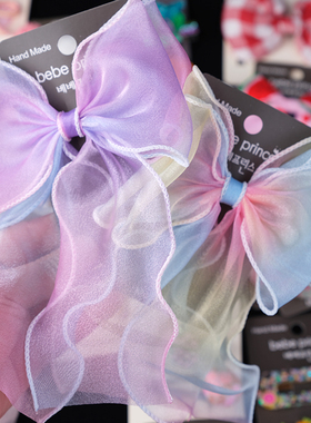 韩国原装进口bebe prince女童仙仙蝴蝶结渐变彩虹拖尾飘带发卡