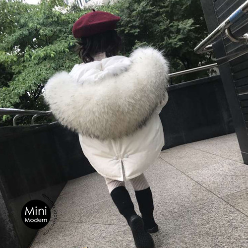 韩国进口冬款亲子超大毛领羽绒服
