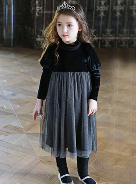 韩国原装进口Puell秋冬女童柔软舒适丝绒长袖连衣裙 百搭保暖纱裙