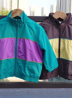 韩国原装进口ins爆薄款春秋儿童长袖拼色夹克衫外套天鹅绒校服裤