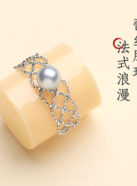 Akoya海水珍珠纯银活口女戒