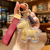 2026马年塑箔金马钥匙扣挂件包包配饰马上有钱小礼物高颜值皮革绳