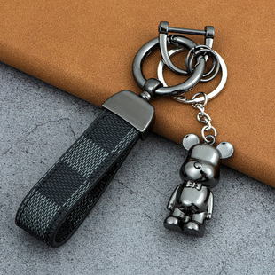金属暴力熊钥匙链皮绳钥匙扣汽车钥匙挂钥匙圈男精致女车钥匙挂件