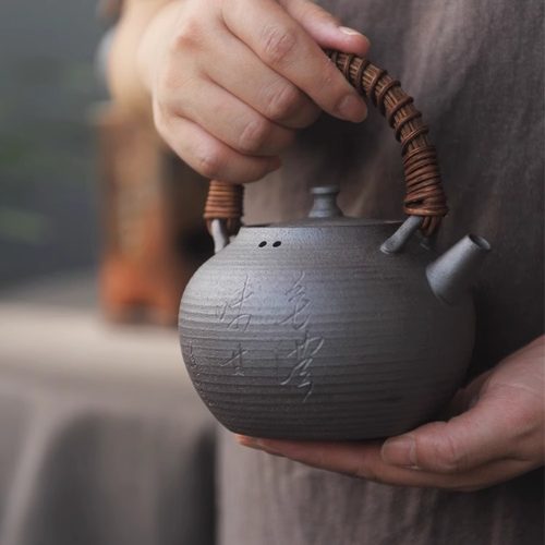 手工陶壶潮人茶事老岩泥提梁