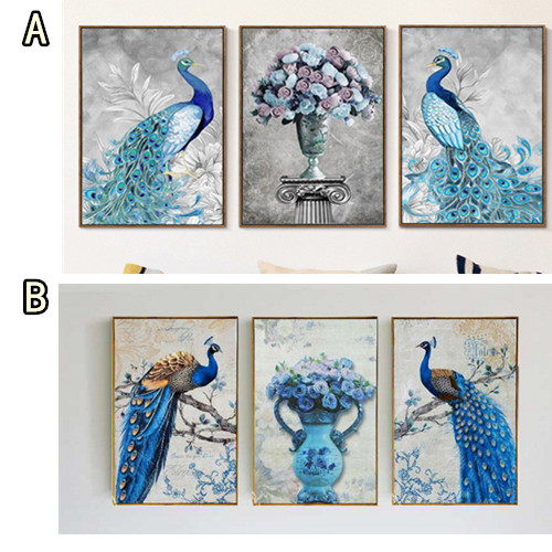 钻石画十字绣蓝孔雀三联画满钻新款欧式客厅简约现代钻石绣装饰画