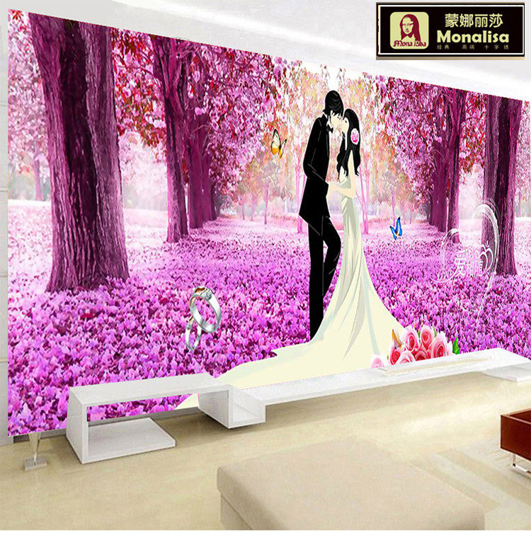 蒙娜丽莎十字绣爱相随浪漫情侣樱花树满绣客厅卧室人物结婚风景画