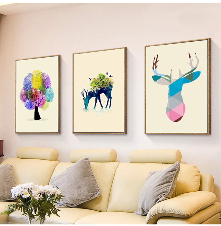 满钻钻石画十字绣现代麋鹿发财树三联画大幅新款客厅简约钻石绣