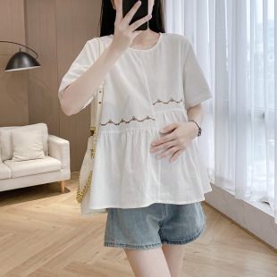 打底上衣半袖 2026短袖 A版 可爱t恤衫 衬衣 夏孕妇上衣刺绣宽松大码