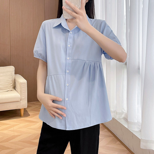 孕妇装夏装短袖衬衫上班工作衣服