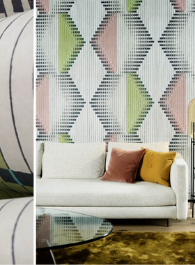 比利时进口HW墙纸现代简约拱形条纹彩色沙发背景壁纸19600 19601