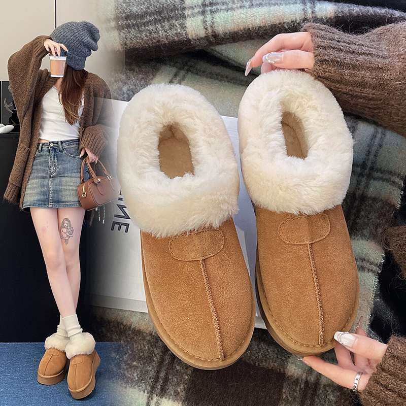 塔次特厚底雪地靴女2025新款加绒防滑真羊皮毛一体冬季毛毛低帮靴