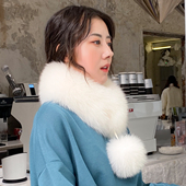 韩版 新狐狸毛围巾女秋冬百搭短款 大毛球皮草磁铁吸扣毛毛围脖气质