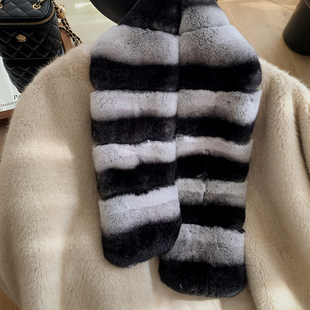 双面獭兔毛围巾龙猫色青紫蓝女士韩版氛围感冬季保暖真毛皮草围脖