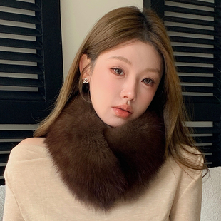 高级感仿紫貂色双面保暖毛领网红狐狸毛配獭兔内衬皮草围脖围巾女