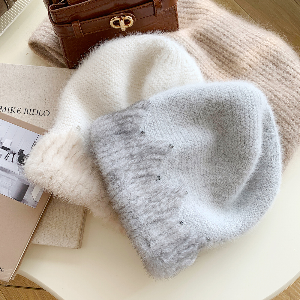 新品水貂帽子女波浪纹帽檐皮草堆堆帽真皮毛貂皮帽显头小保暖冬季