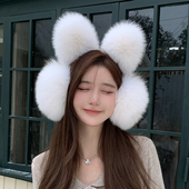 狐狸毛大耳包猫耳设计发箍拍照造型暖耳户外旅行耳罩耳包真毛耳捂