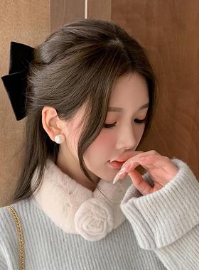 新品秋冬山茶花獭兔毛围巾小版磁扣皮草围脖真毛毛保暖双面毛脖套